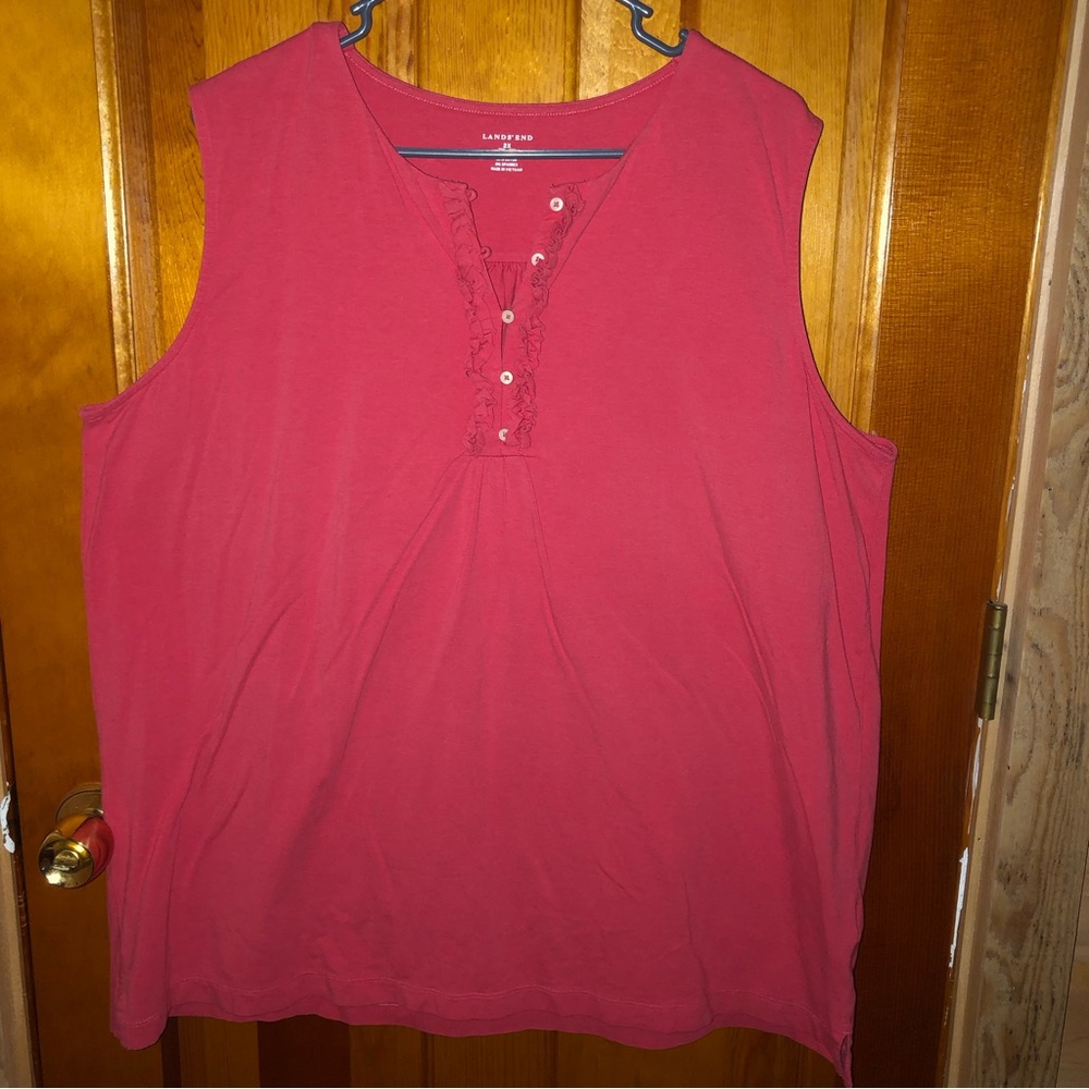 Lands End 2X button front/ ruffles tank top red/ pink / coral